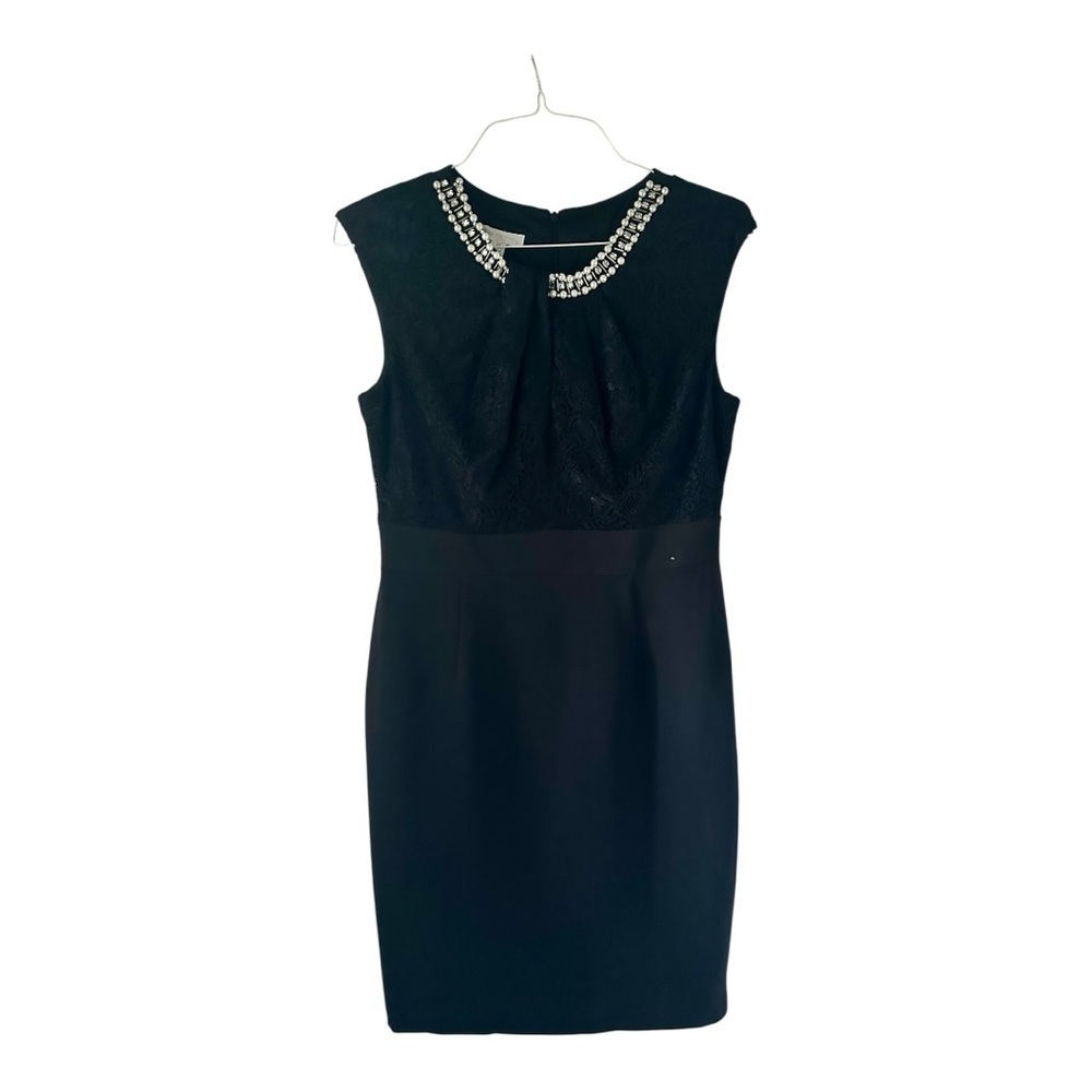 London Times Embellished Neck Lace Sheath Dress Elegant Black Sleeveless Size 12 - Picture 2 of 8